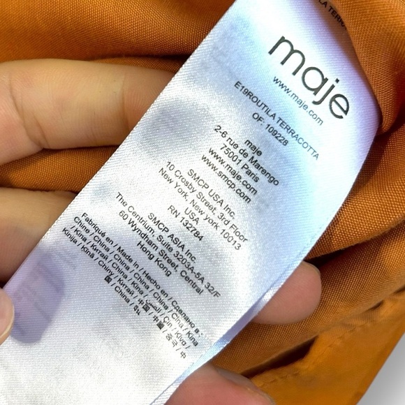 MAJE Routila Wrap Effect Cold Shoulder Midi Dress in Terracotta Size 1 (Small) - Picture 11 of 13